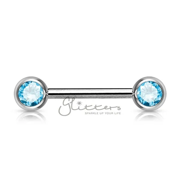 316L Surgical Steel Double Front Facing Gem Nipple Barbells