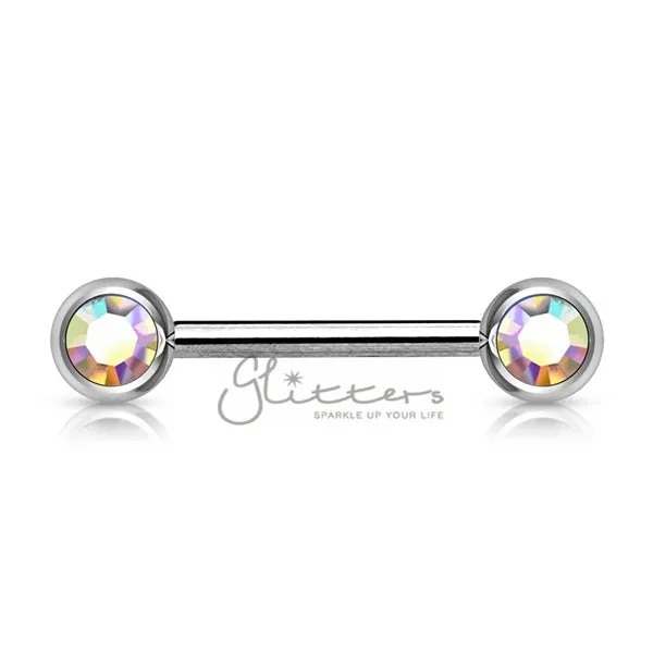 316L Surgical Steel Double Front Facing Gem Nipple Barbells