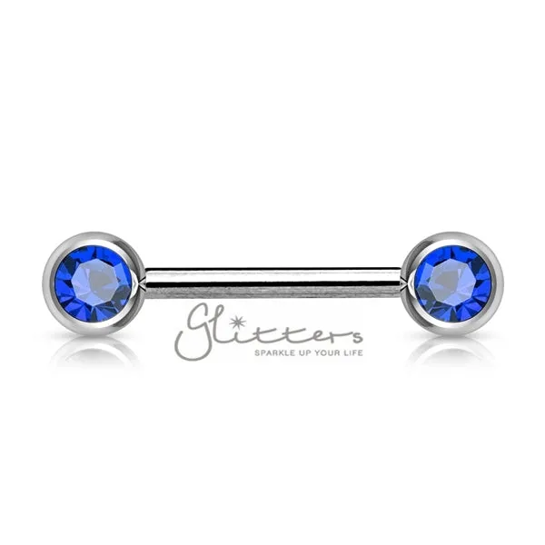 316L Surgical Steel Double Front Facing Gem Nipple Barbells