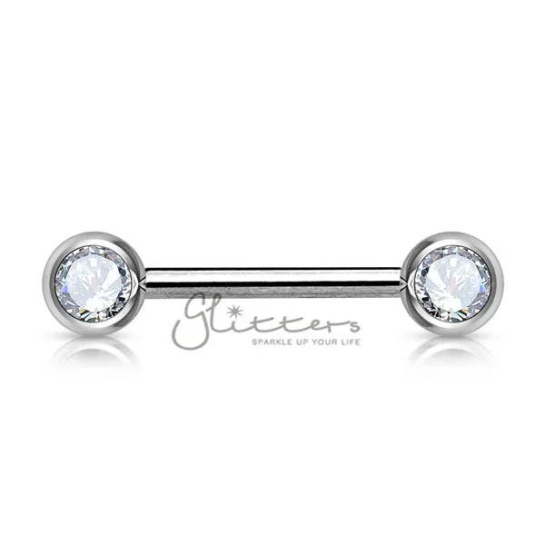 316L Surgical Steel Double Front Facing Gem Nipple Barbells