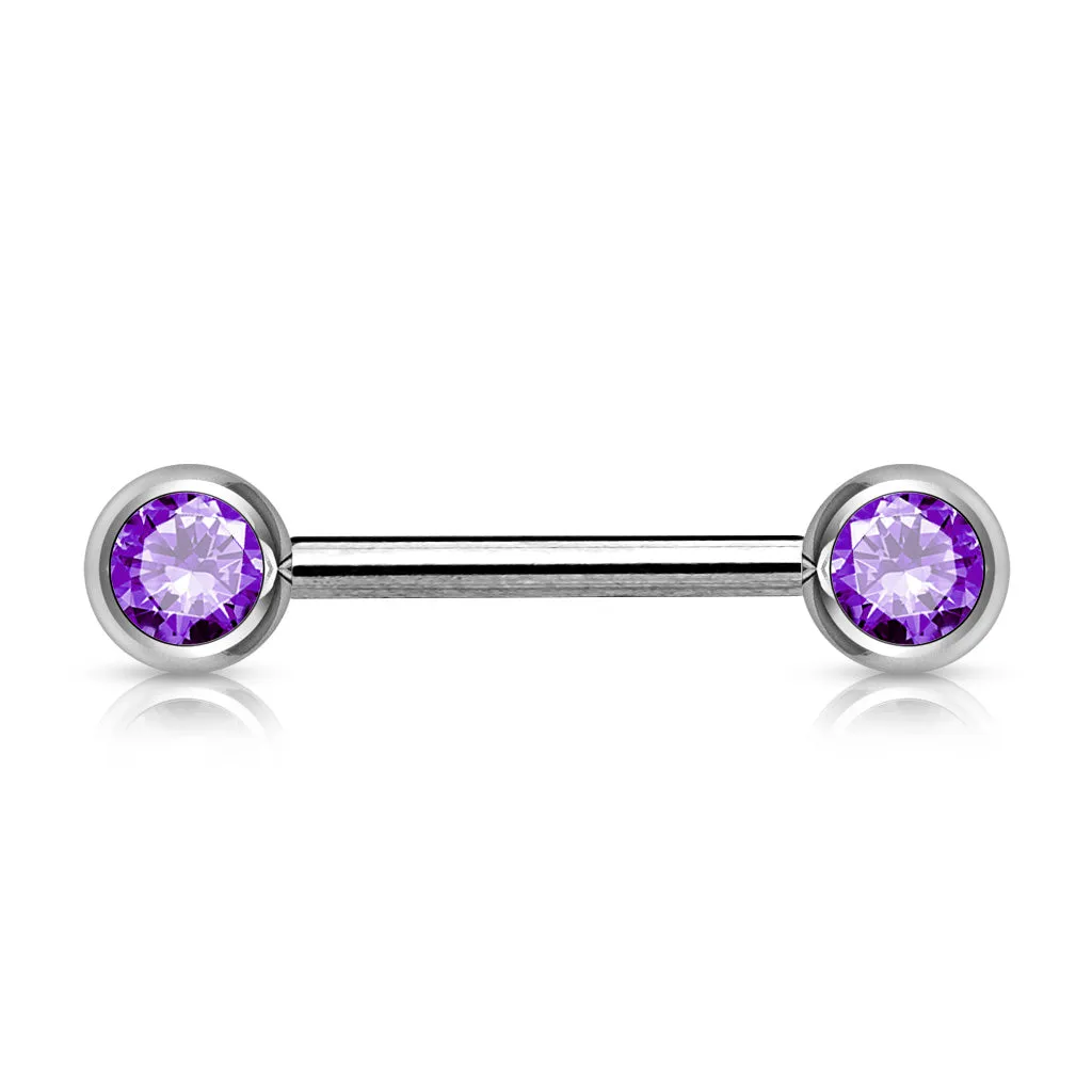 316L Surgical Steel Double Front Facing Gem Nipple Barbells