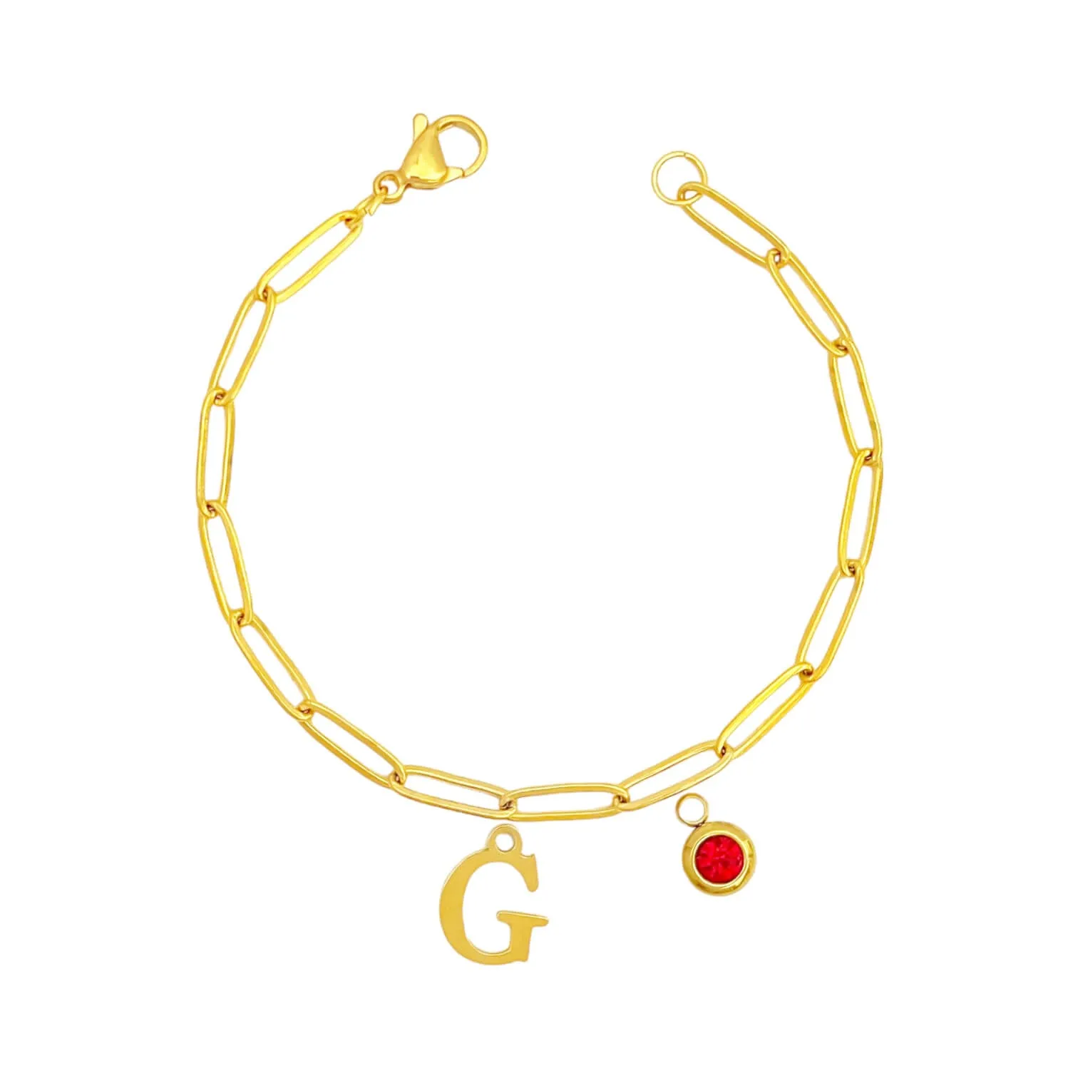 Alphabet Birthstone Paperclip Bracelet Gold (A-G)