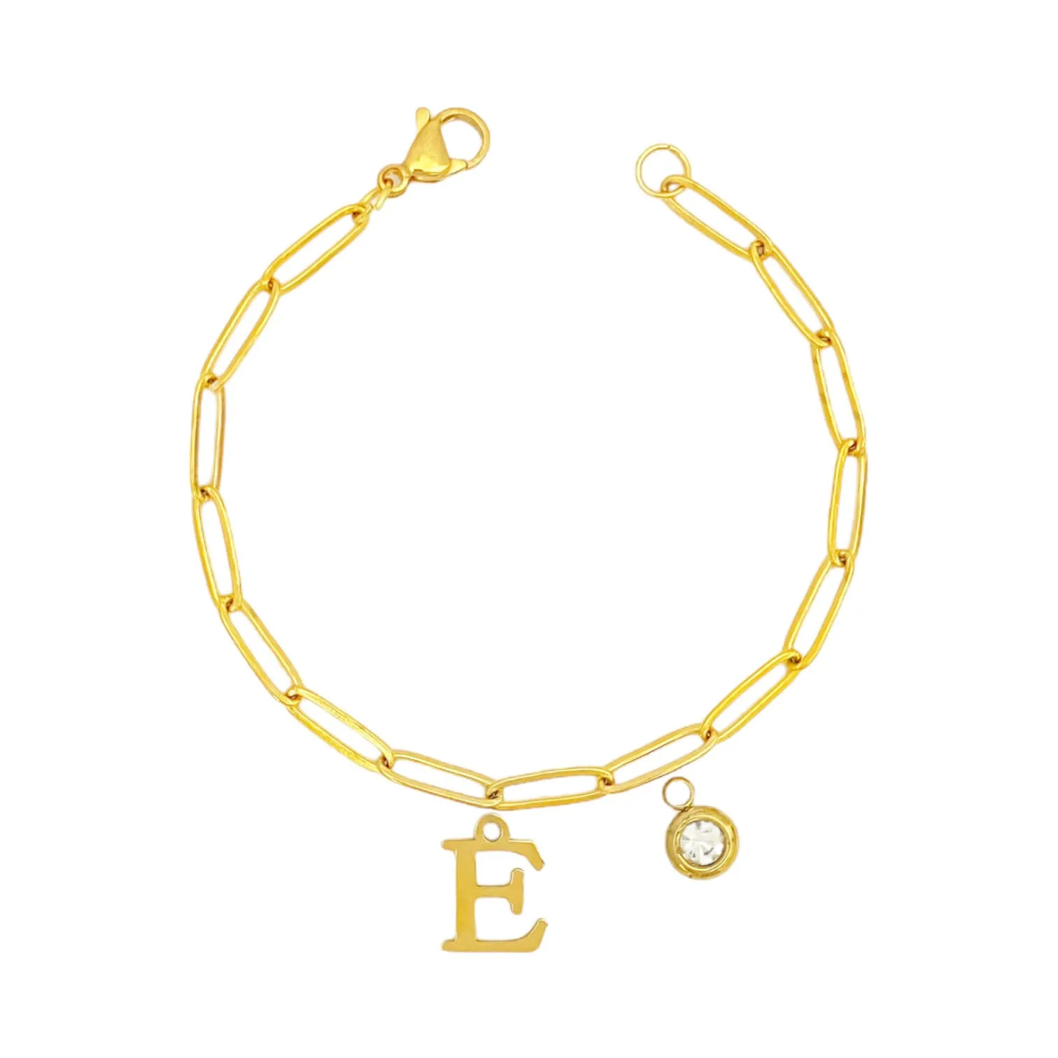 Alphabet Birthstone Paperclip Bracelet Gold (A-G)