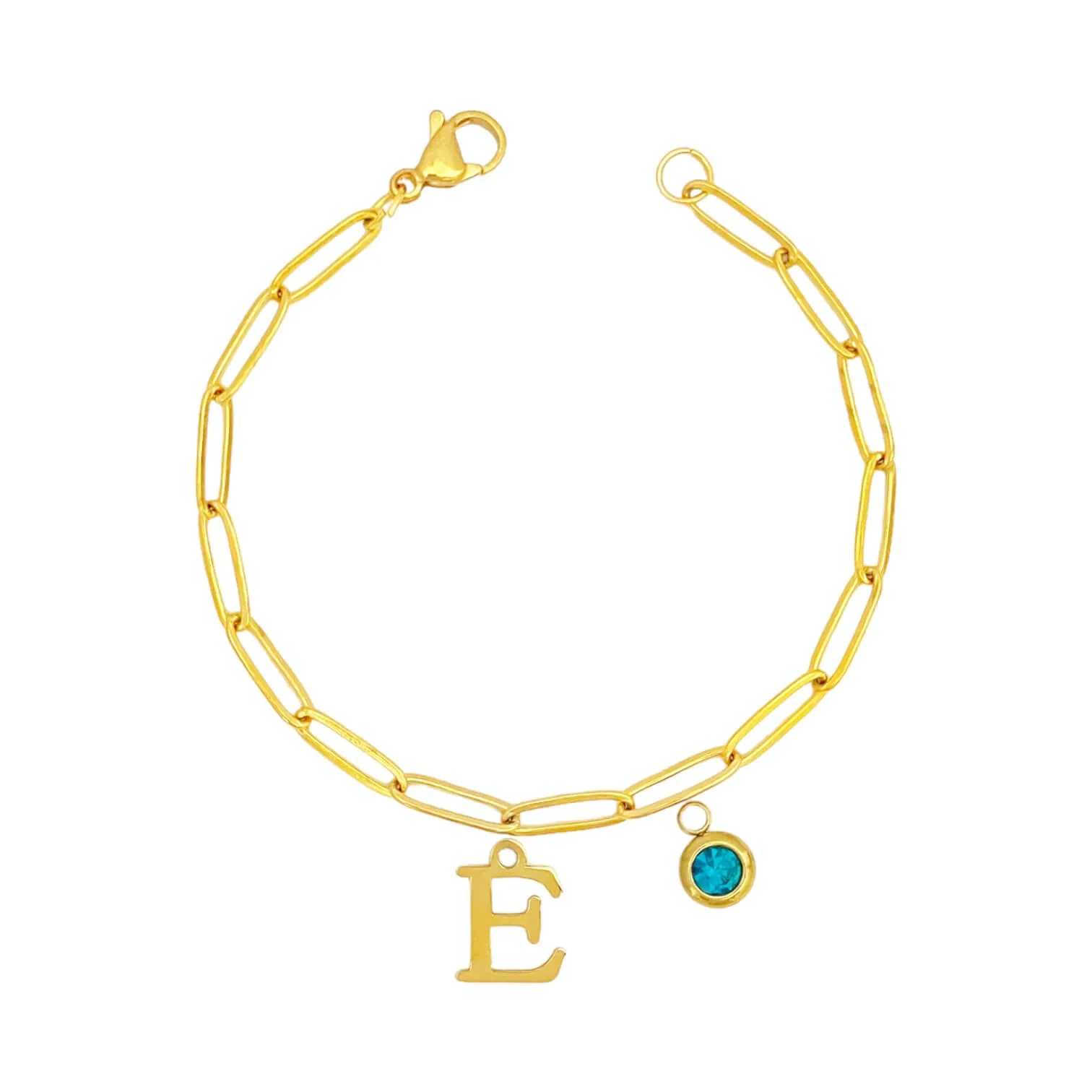 Alphabet Birthstone Paperclip Bracelet Gold (A-G)