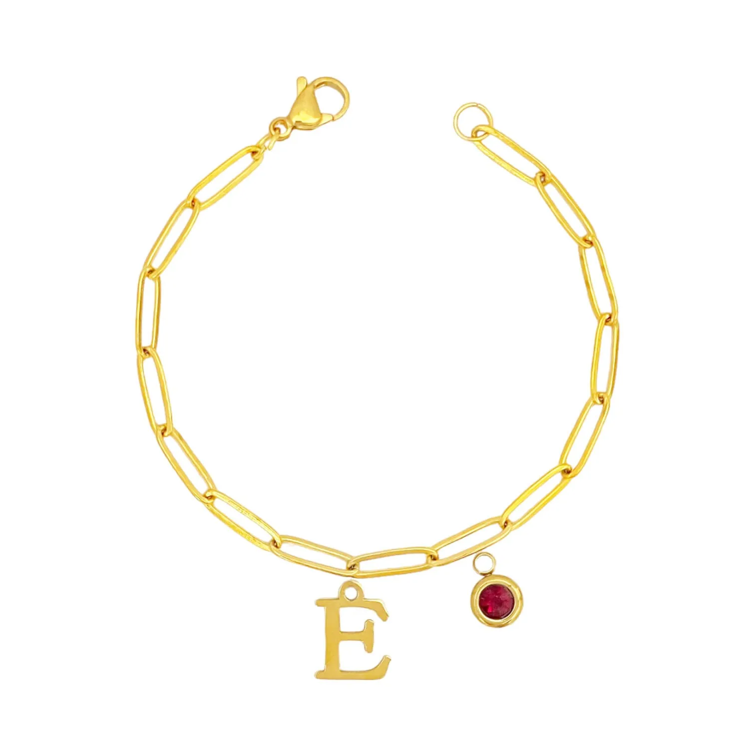 Alphabet Birthstone Paperclip Bracelet Gold (A-G)