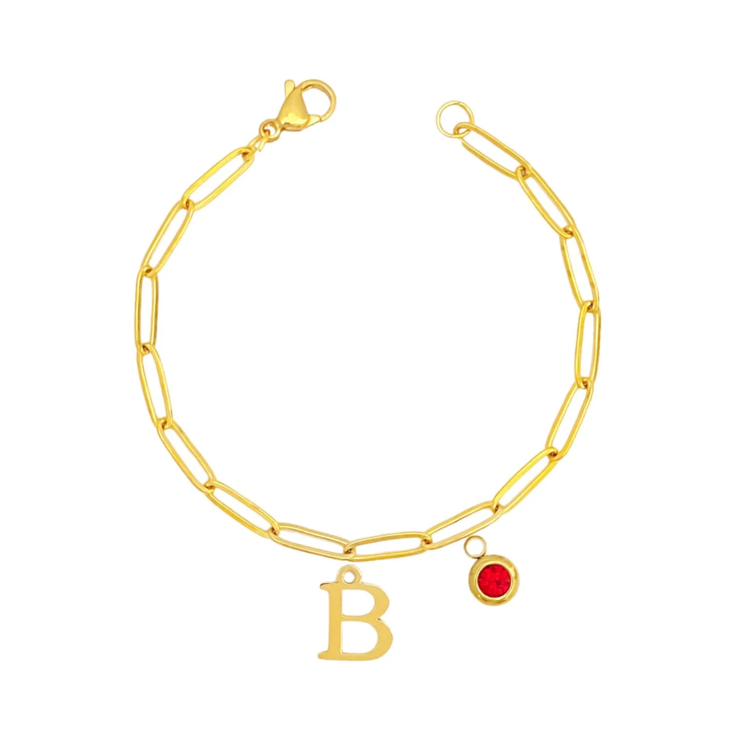 Alphabet Birthstone Paperclip Bracelet Gold (A-G)