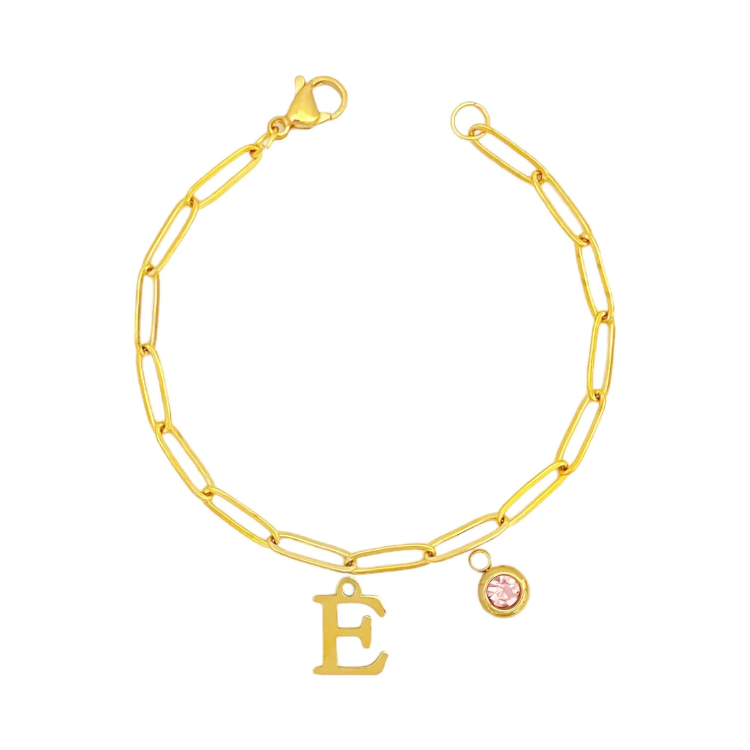 Alphabet Birthstone Paperclip Bracelet Gold (A-G)