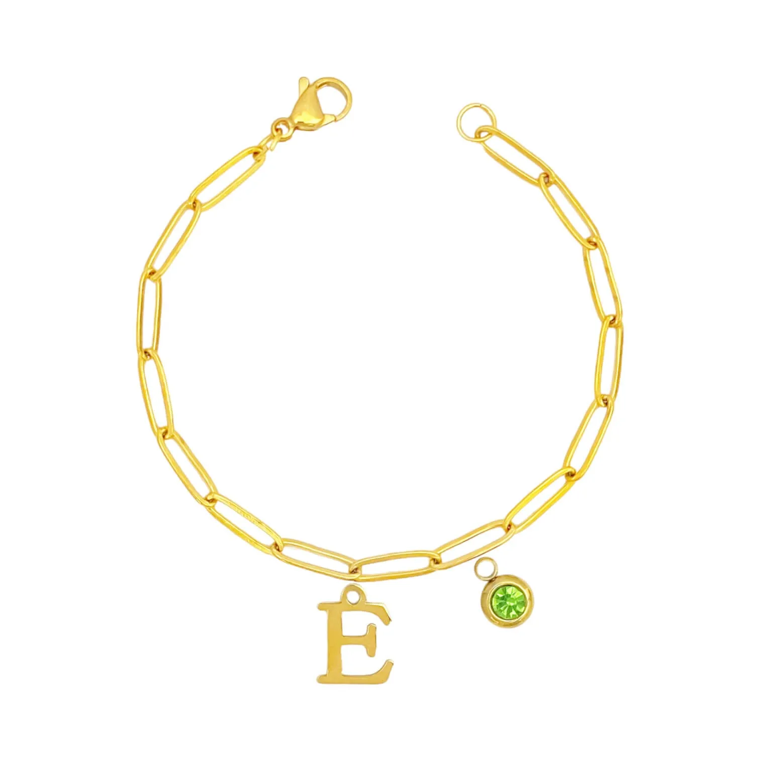 Alphabet Birthstone Paperclip Bracelet Gold (A-G)