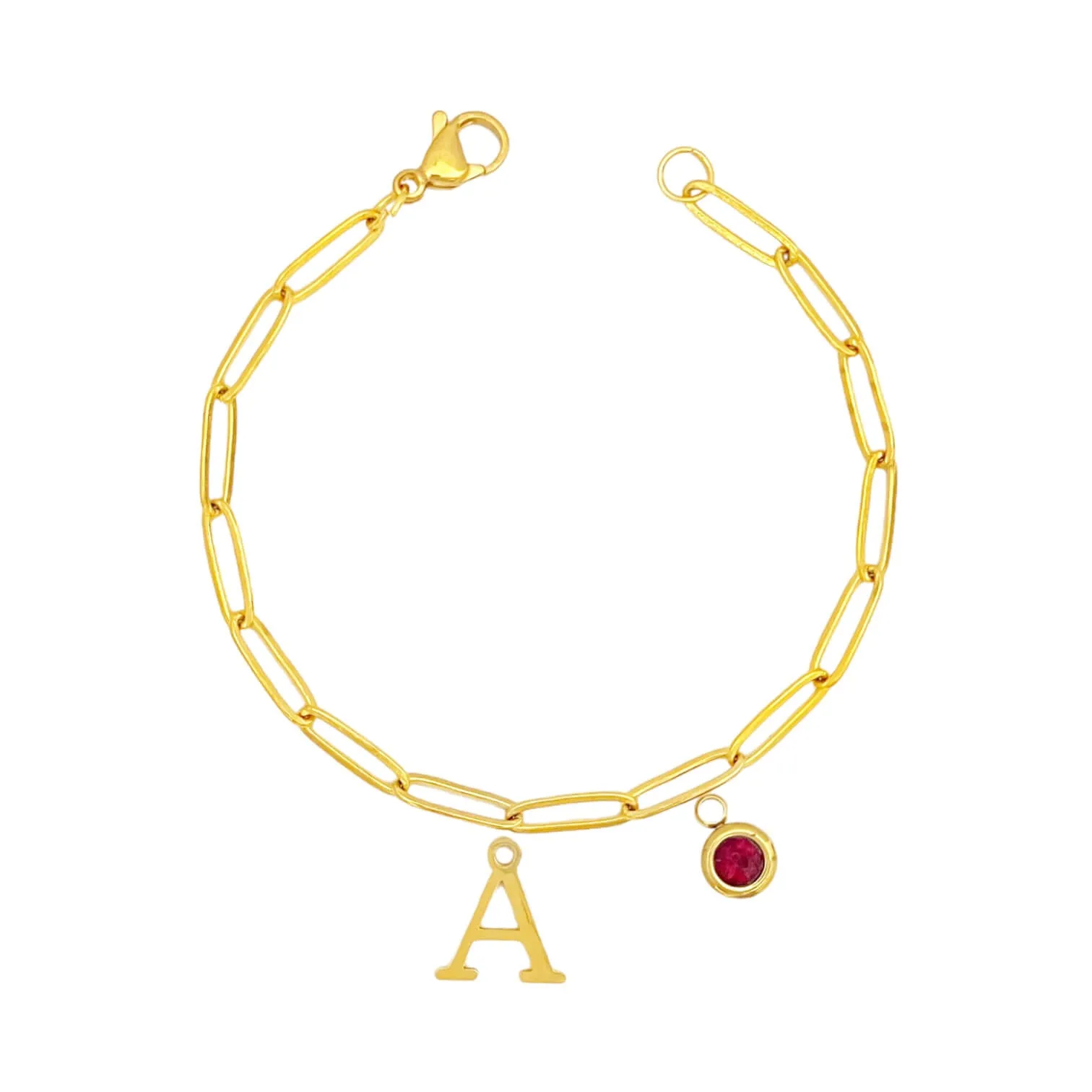 Alphabet Birthstone Paperclip Bracelet Gold (A-G)