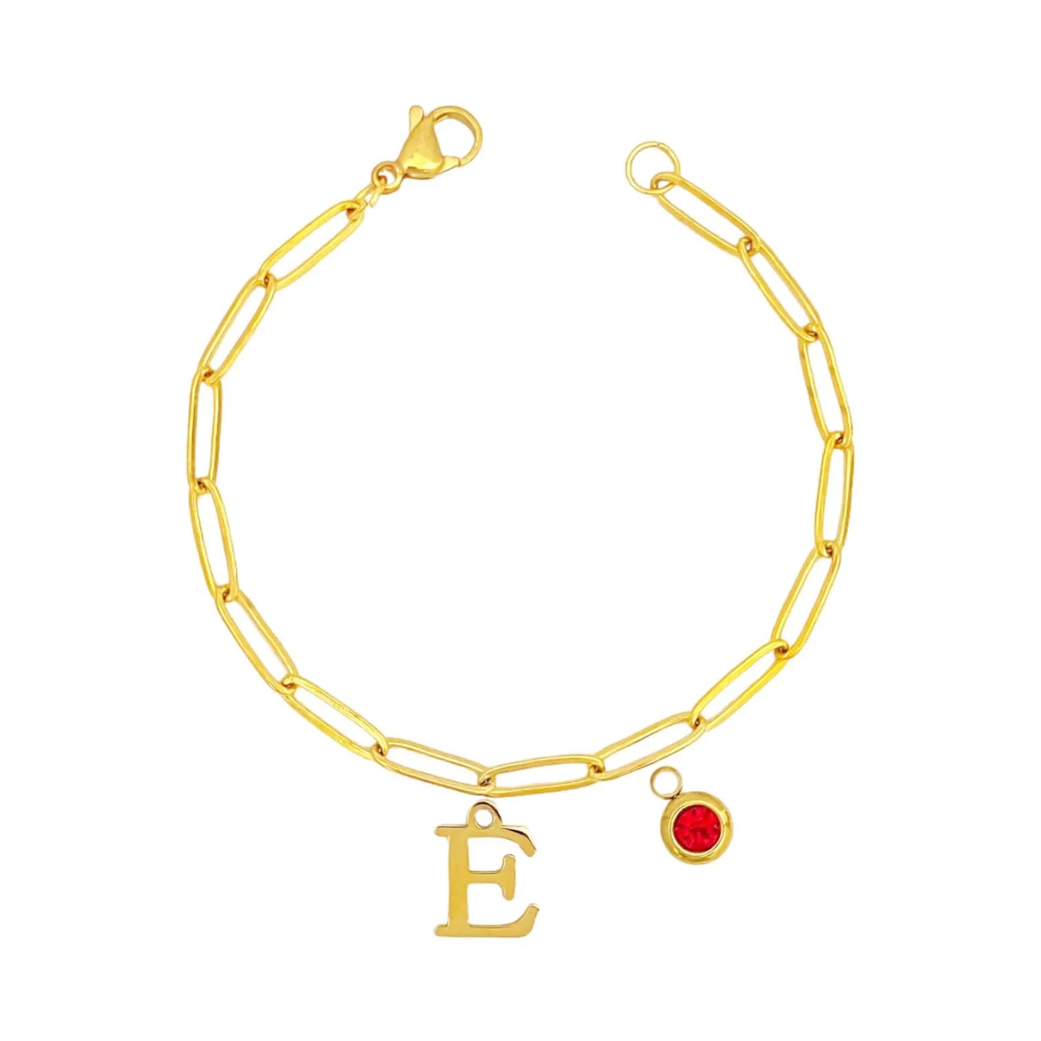 Alphabet Birthstone Paperclip Bracelet Gold (A-G)