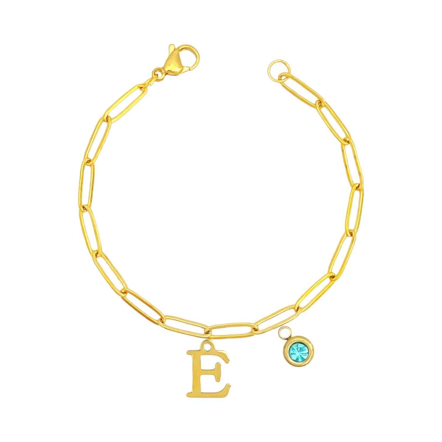 Alphabet Birthstone Paperclip Bracelet Gold (A-G)