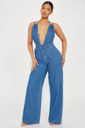 Always A Statement Denim Jumpsuit  - Medium Wash