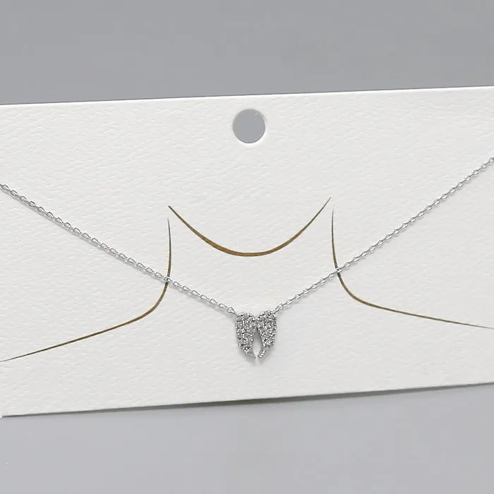 Angel Wings CZ Stone Pave Pendant Short Necklace