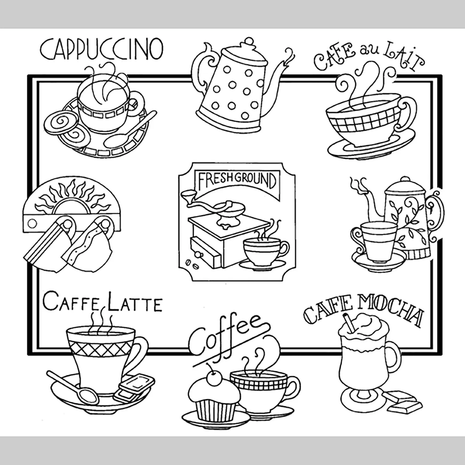 Aunt Martha's Java Break Iron-On Embroidery Pattern