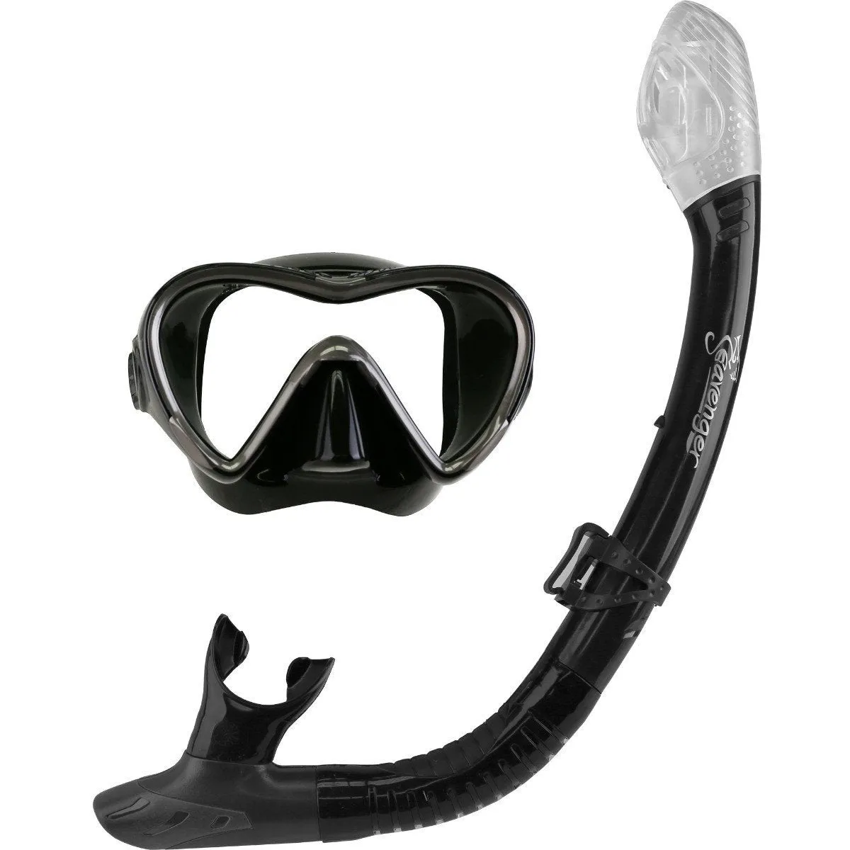 Aviator Mask and Snorkel Set - Black Silicone