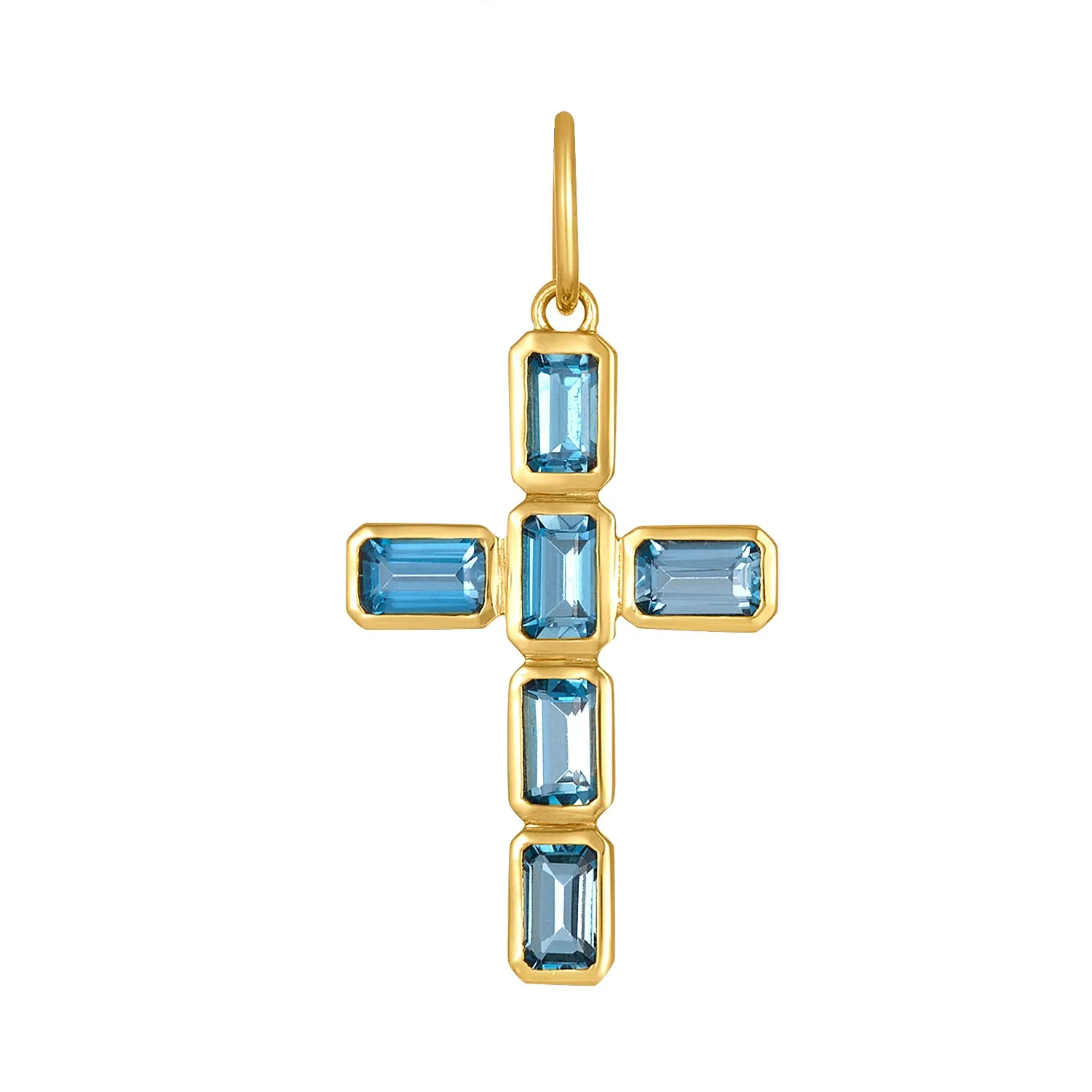 Bezel Blue Topaz Cross Charm