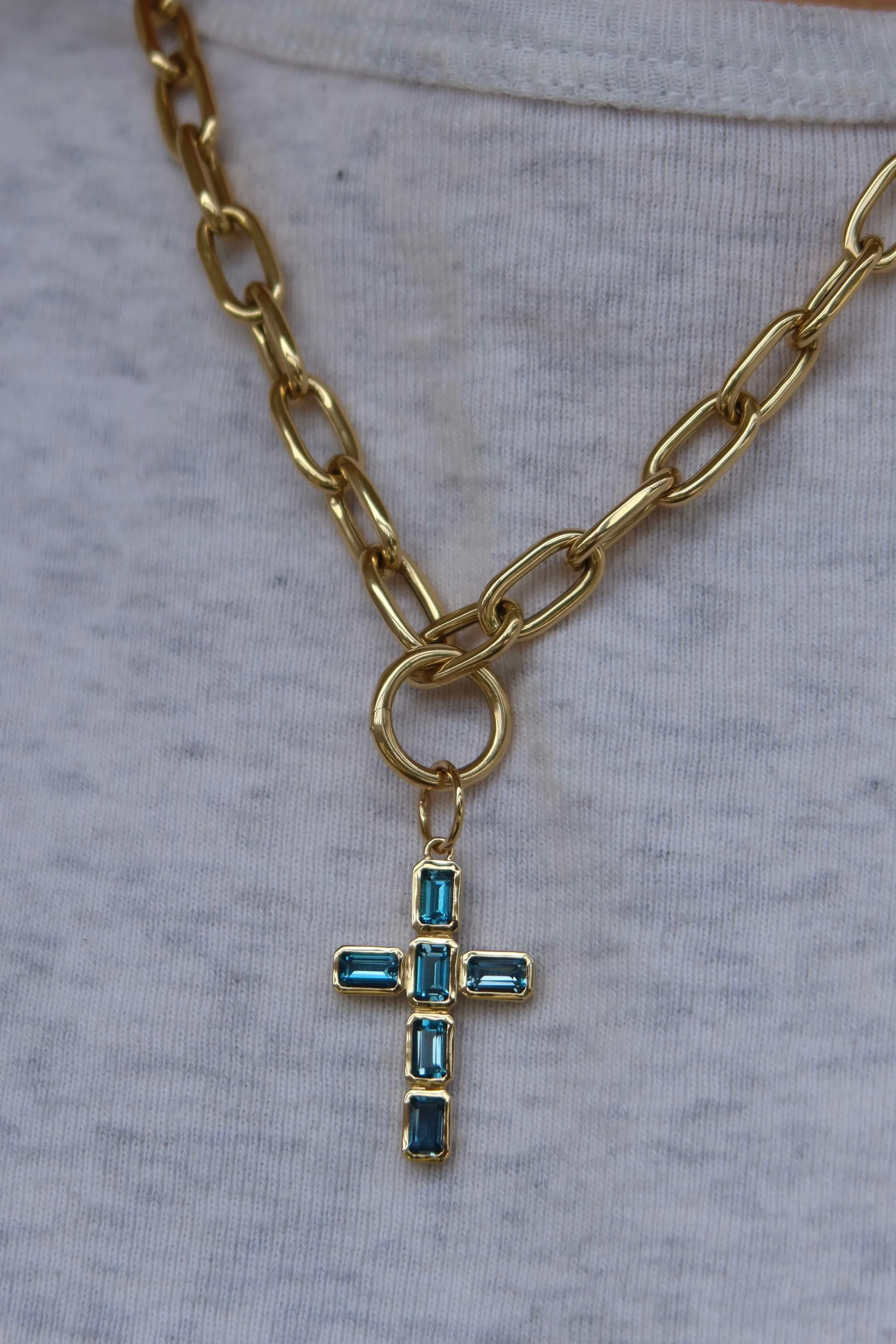 Bezel Blue Topaz Cross Charm