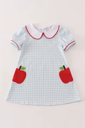 Blue apple applique plaid dress