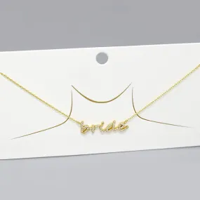 BRIDE CZ Pave Script Pendant Gold Dipped Short Necklace