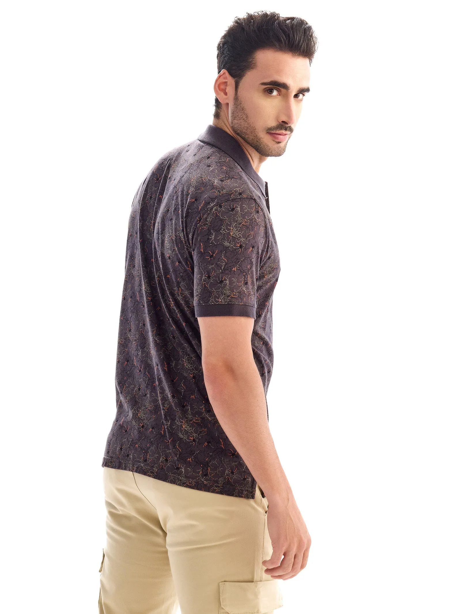 Brown Printed Polo T-Shirt