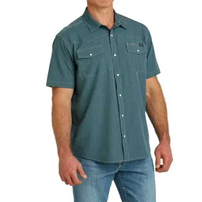 Cinch Men's Fitted Camp Snap Short Sleeve Shirt - Blue