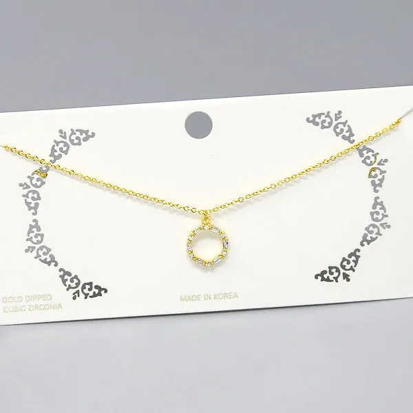 Circle CZ Stone Pave Pendant Short Chain Necklace