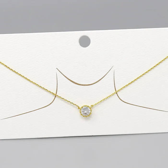 Crowned CZ Stone Pendant Gold Dipped Chain Necklace