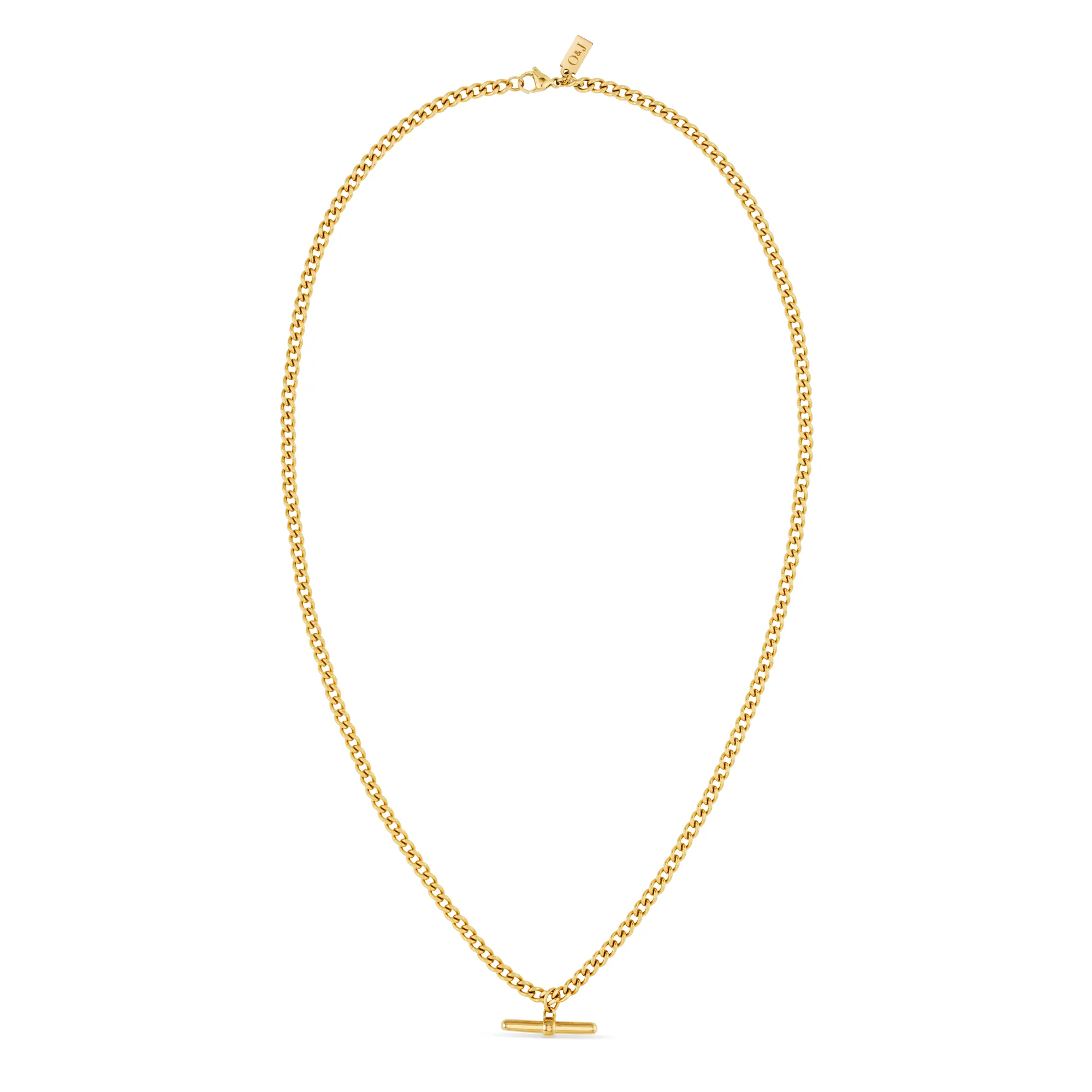 Curb Chain T-Bar Drop Necklace - Gold