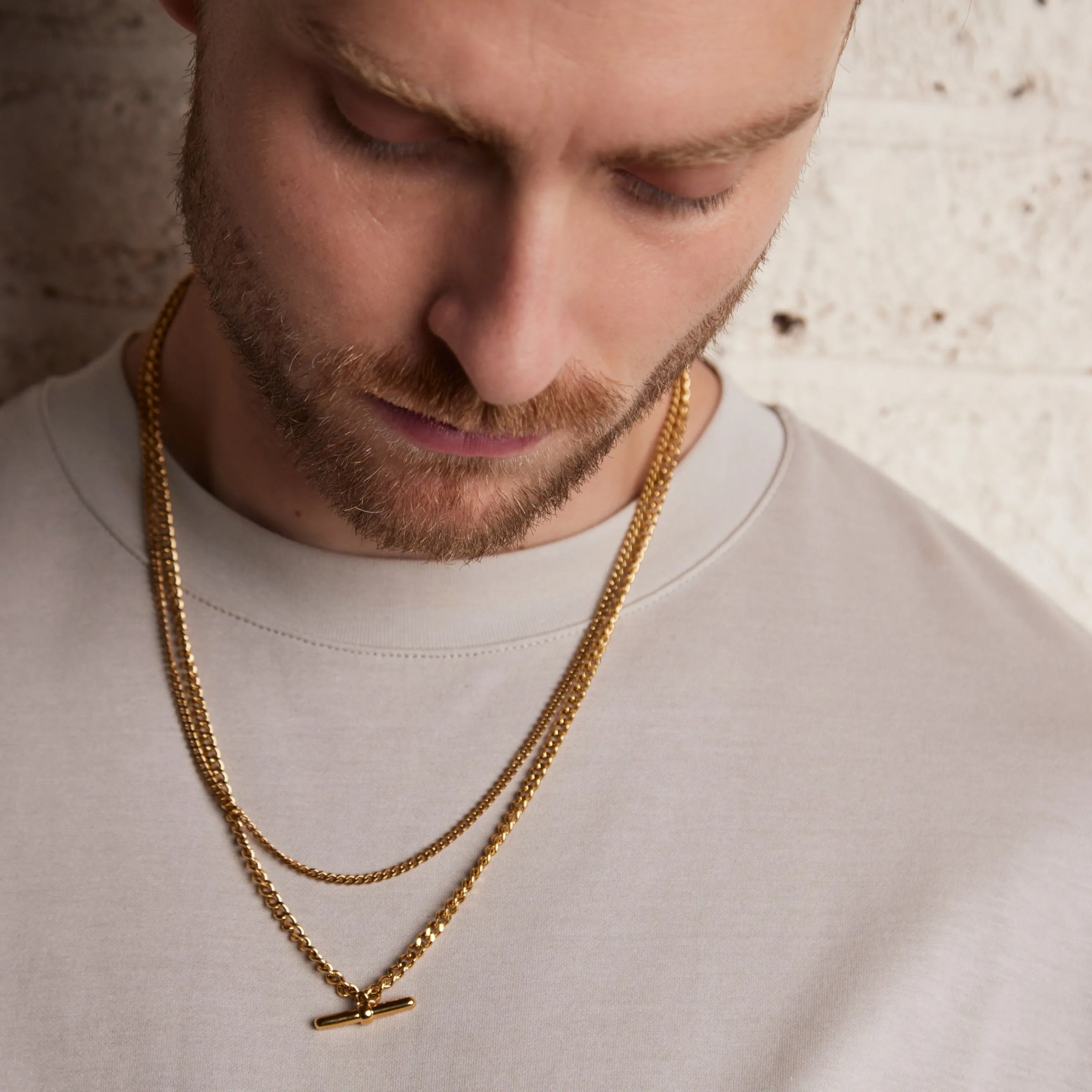 Curb Chain T-Bar Drop Necklace - Gold