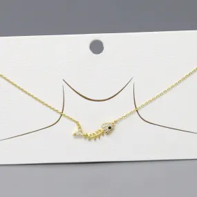 CZ Pave Fishbone Pendant Gold Dipped Chain Necklace