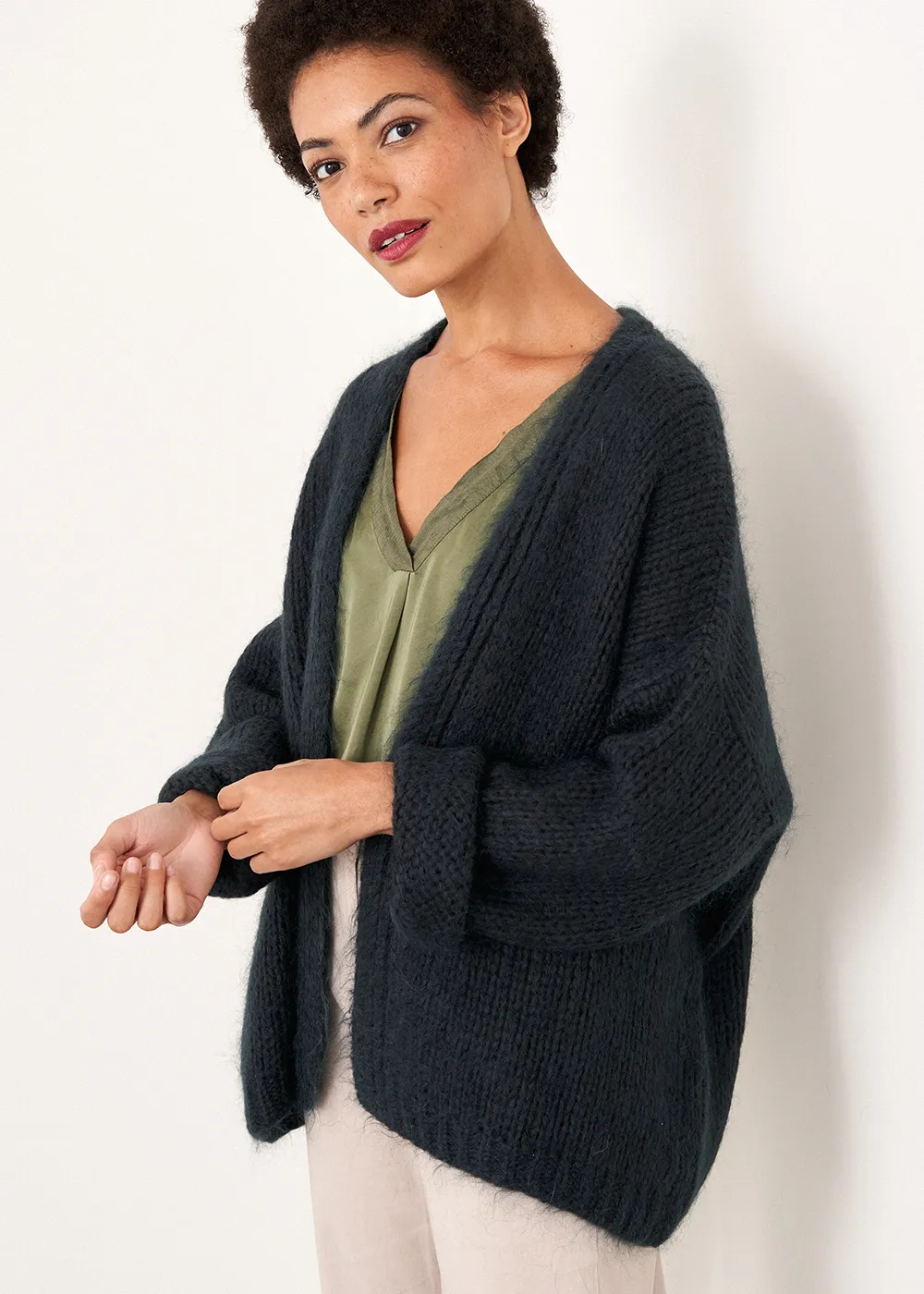 DINA CHUNKY KNIT CARDIGAN - DARK TEAL