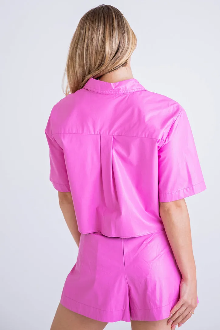 Faux Leather Camp Shirt