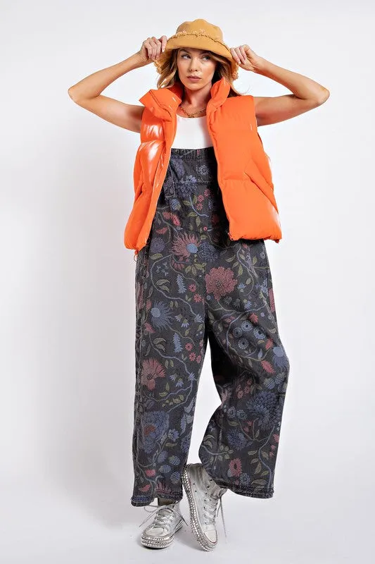 Frankie Floral Overalls in Charcoal