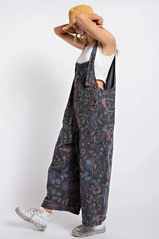 Frankie Floral Overalls in Charcoal