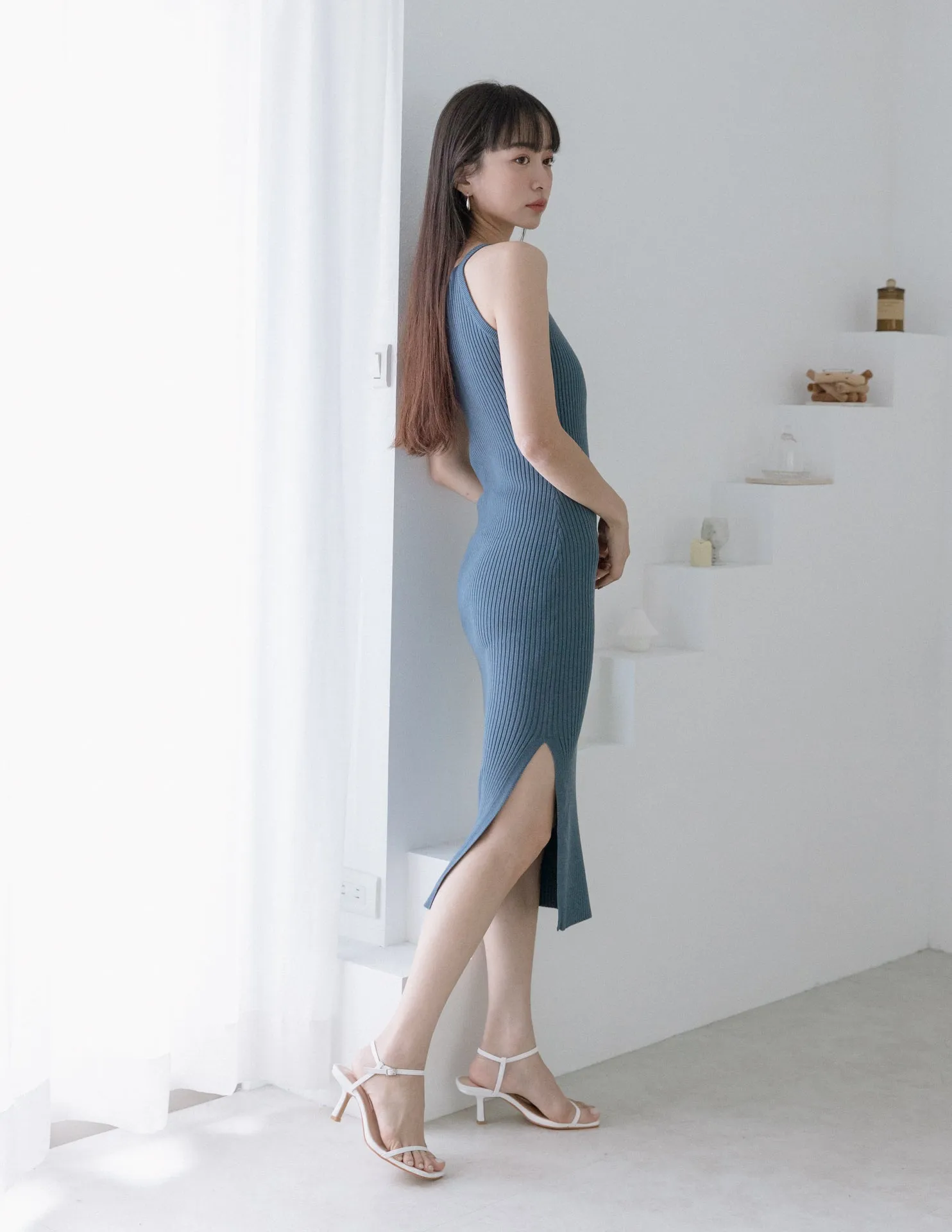 Glenda Dress in Steel Blue