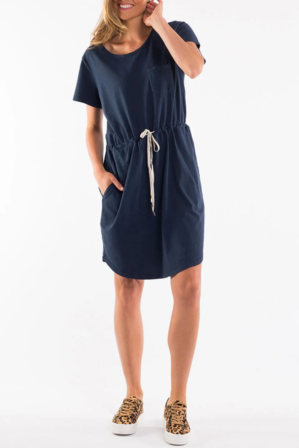 Harper Tie Waist SS Navy Dress