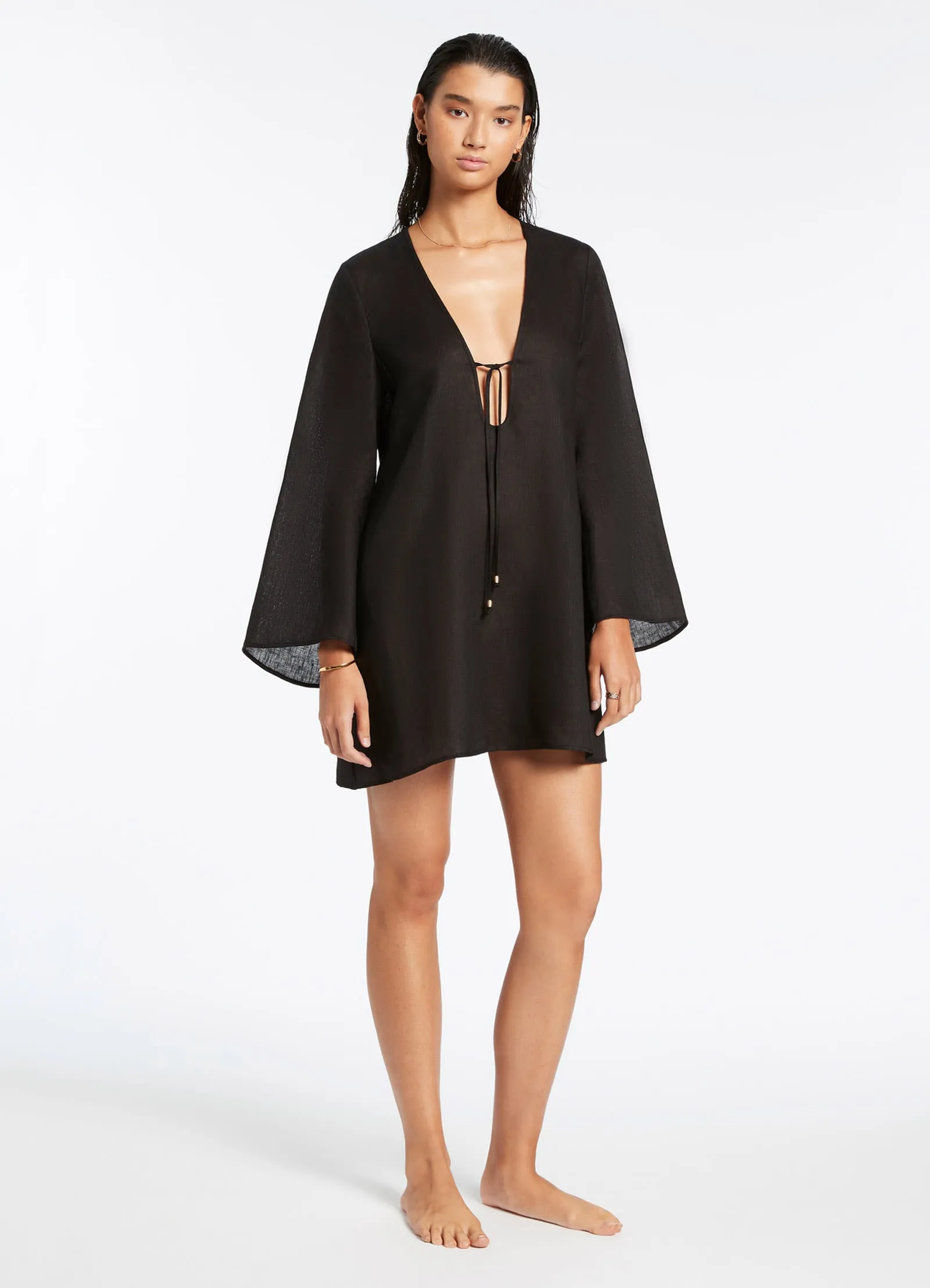 Jetset Tie Front Kaftan - Black