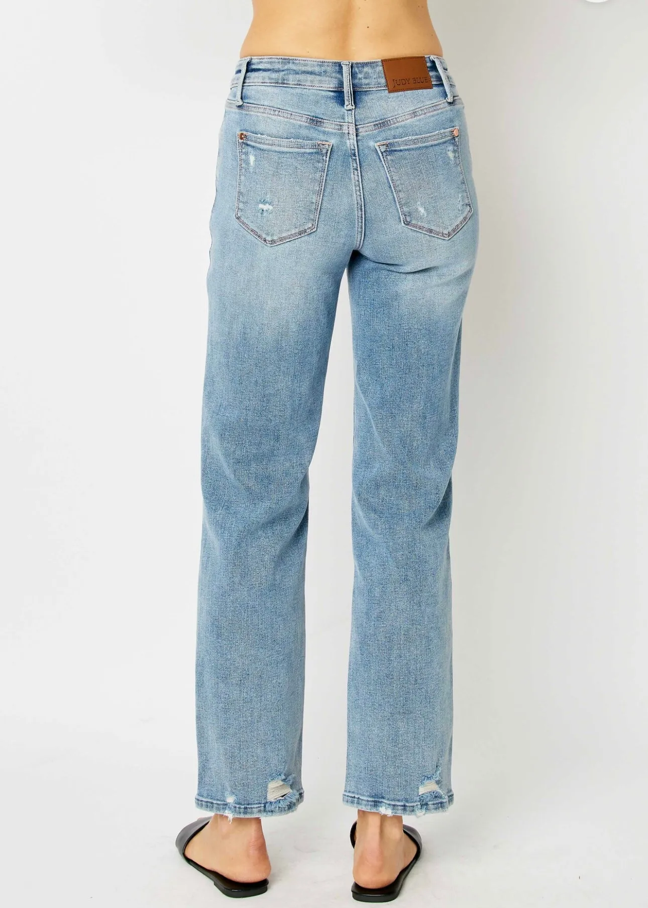 Judy Blue Mid Rise Distressed Straight Jeans