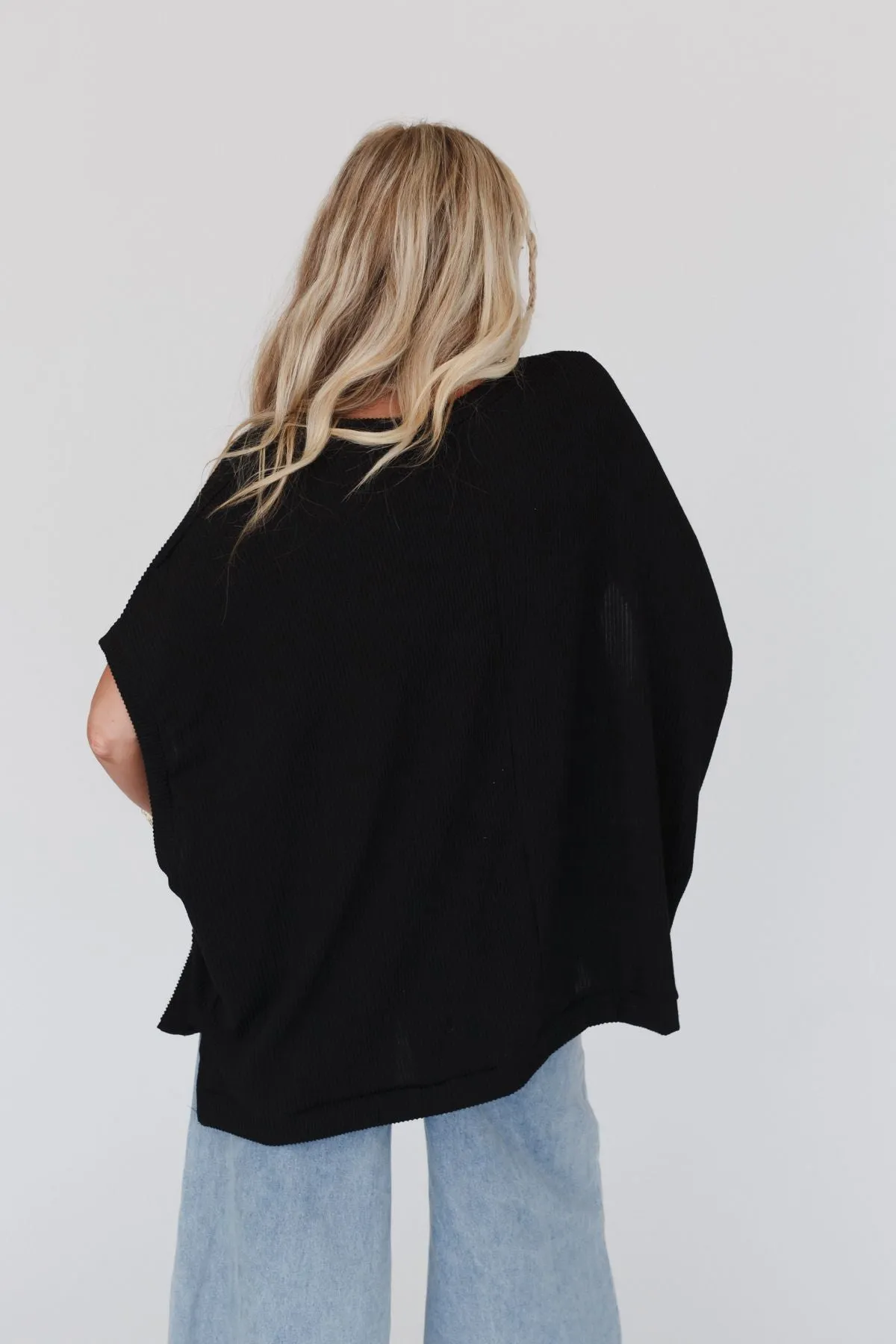 Moon Glow Texture Knit Top - Black