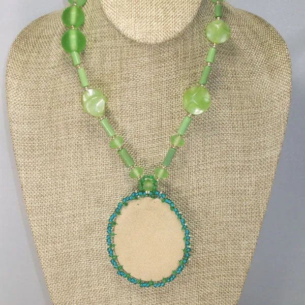 Nachine Beaded Enamel Cabochon Pendant Necklace