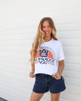 Queen Auburn Tigers Rock You White Cropped Tee