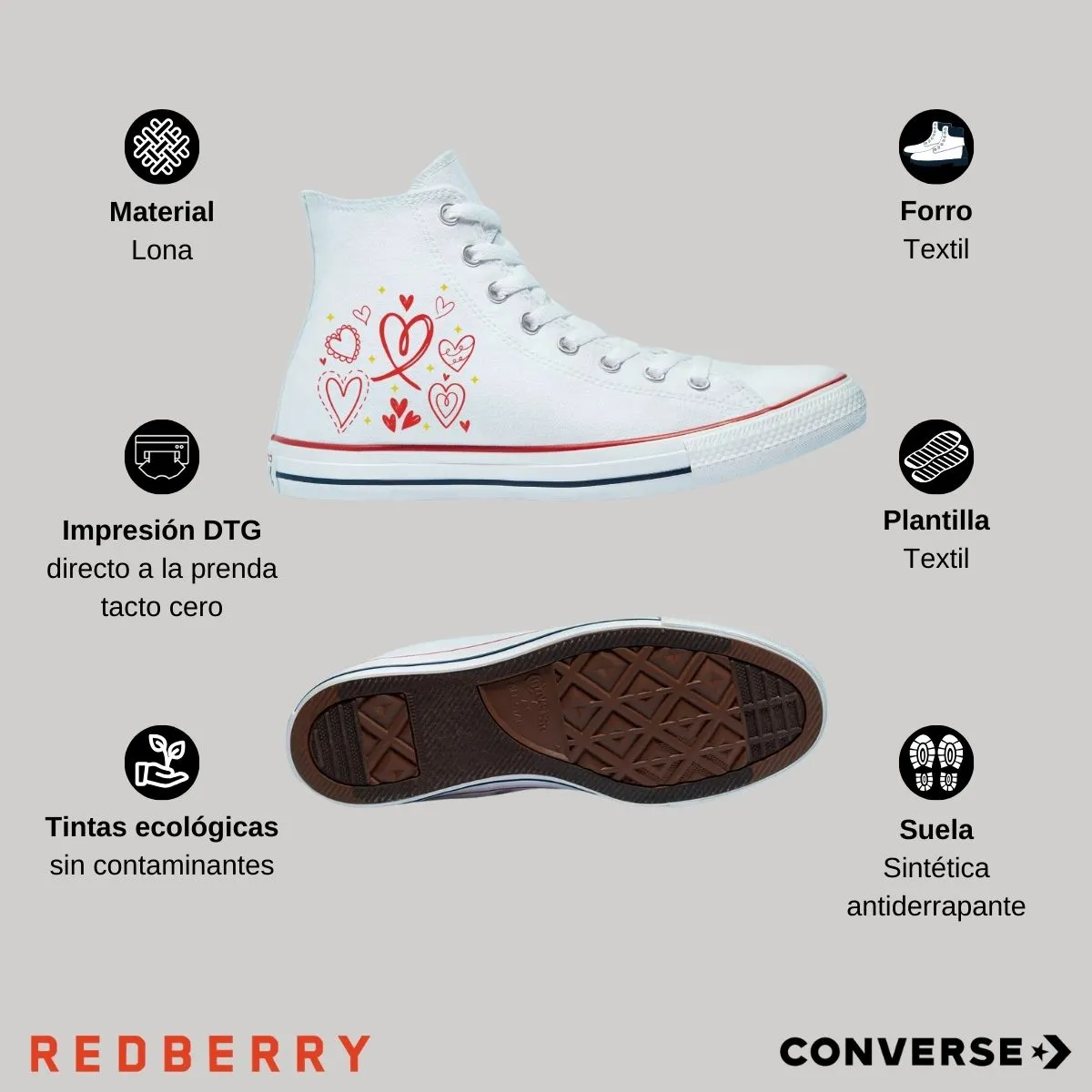 Tenis Converse Chuck Taylor Bota Unisex Corazones