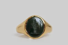 Victorian Era Benediction Hand Bloodstone Intaglio Signet Ring in 18k Gold