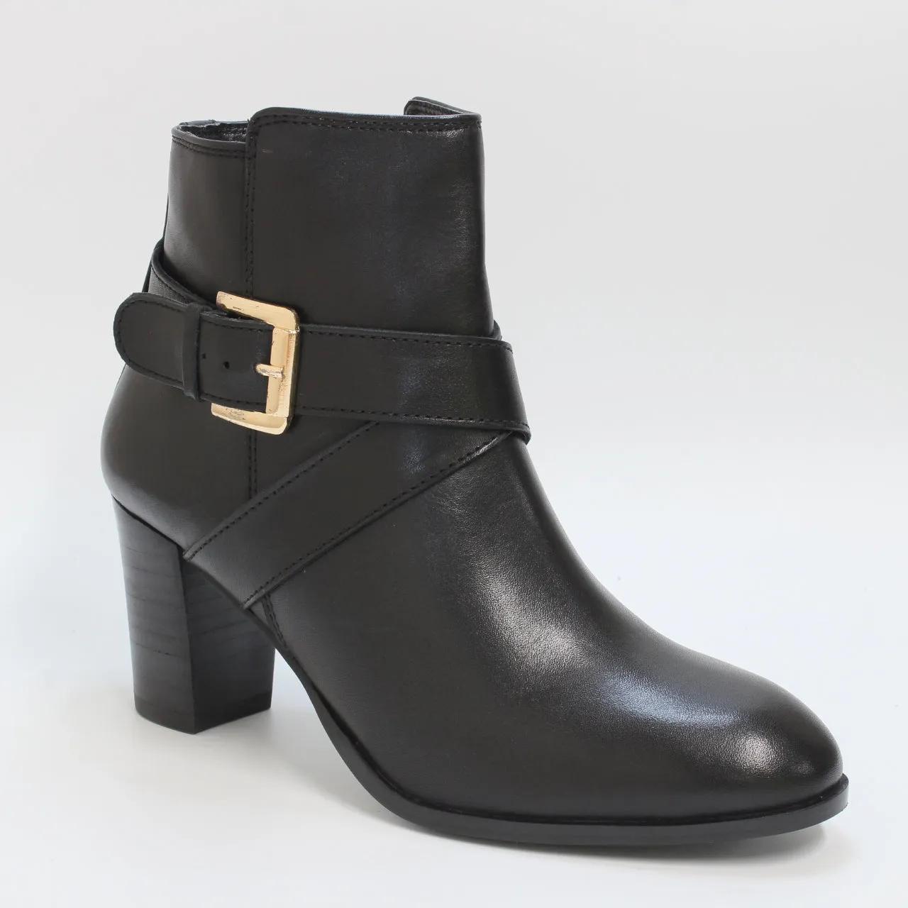 Womens Office Alma Buckle Strap Ankle Boots Black Leather